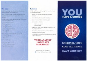 One side of the anti-gay pamphlet authorised by Hon. Chris Miles