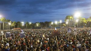 Thousands of people gather at Revolution Square Antonio Maceo during a public tribute to late Cuban leader Fidel Castro in, Santiago de Cuba, Cuba, 03 December 2016.