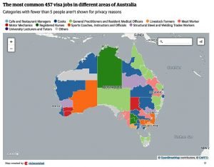 The distribution of 457 visa workers