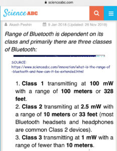 Bluetooth Ranges by class dependencies