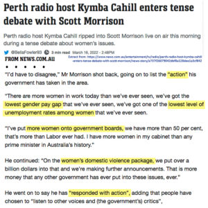 Fig 1: Extract from News article on Morrison's actions on behalf of women